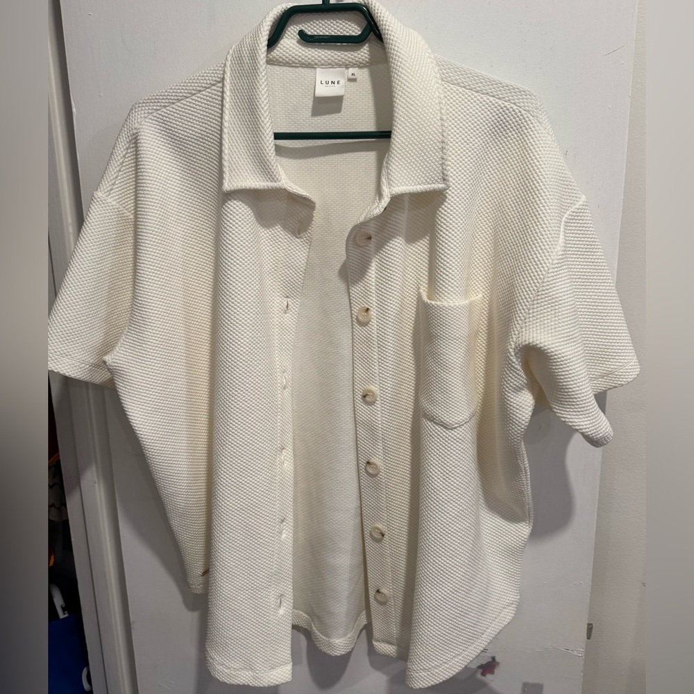 Lune Active moon structured boxy blouse shirt buttons cream oversized waffle XL